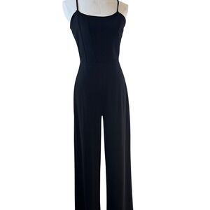Black Wide Leg Jumpsuit Spaghetti Strap Square Neck Women's M Evening Careerwear